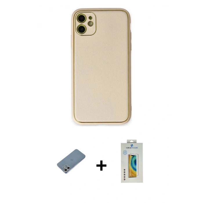 MARSİLYAN™- iPhone 12 Kılıf Yadigar Klasik - Siyah Polymer Nano Ekran Koruyucu + Shine Kamera Lens Koruma Cam - GS
