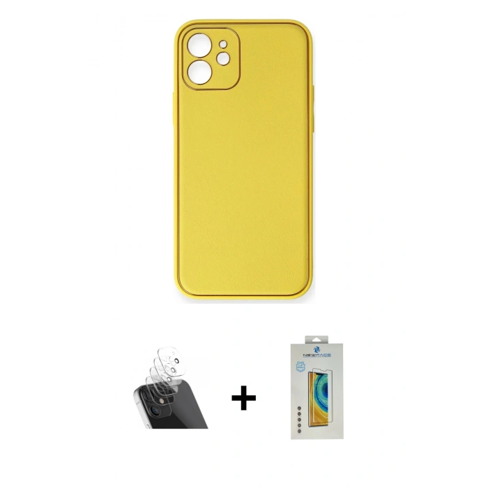 MARSİLYAN™- iPhone 12 Kılıf Yadigar Klasik - Siyah Polymer Nano Ekran Koruyucu + Kamera Lens Koruma Cam - SF