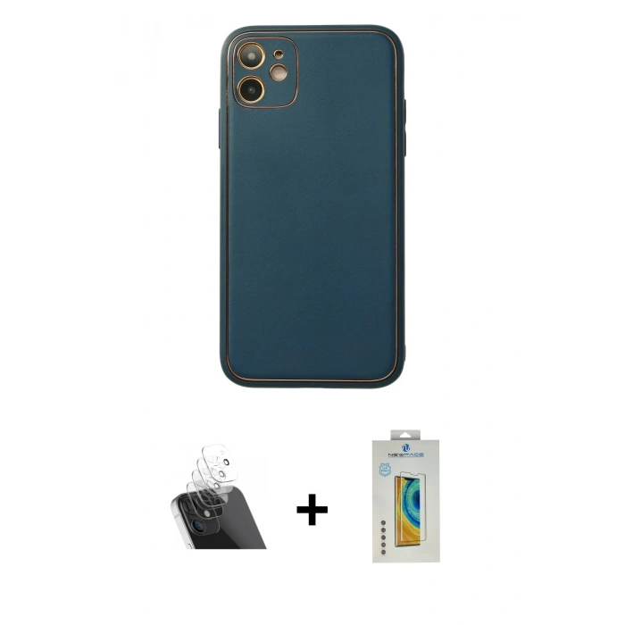 MARSİLYAN™- iPhone 12 Kılıf Yadigar Klasik - Siyah Polymer Nano Ekran Koruyucu + Kamera Lens Koruma Cam - SF