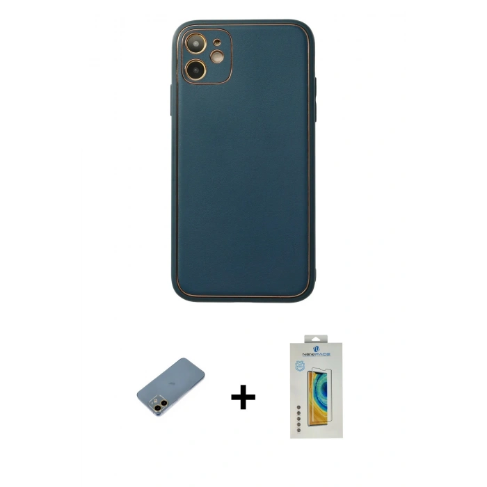 MARSİLYAN™- iPhone 12 Kılıf Yadigar Klasik - Siyah Polymer Nano Ekran Koruyucu + Shine Kamera Lens Koruma Cam - GD