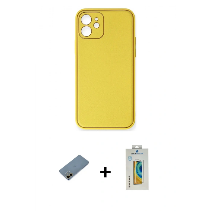 MARSİLYAN™- iPhone 12 Kılıf Yadigar Klasik - Siyah Polymer Nano Ekran Koruyucu + Shine Kamera Lens Koruma Cam - GD