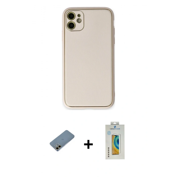 MARSİLYAN™- iPhone 12 Kılıf Yadigar Klasik - Siyah Polymer Nano Ekran Koruyucu + Shine Kamera Lens Koruma Cam - GD