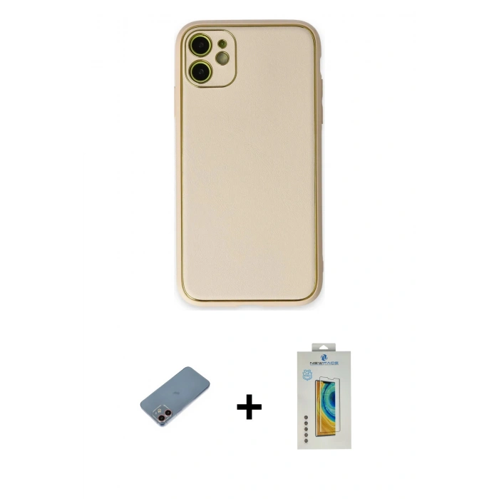 MARSİLYAN™- iPhone 12 Kılıf Yadigar Klasik - Siyah Polymer Nano Ekran Koruyucu + Shine Kamera Lens Koruma Cam - PE
