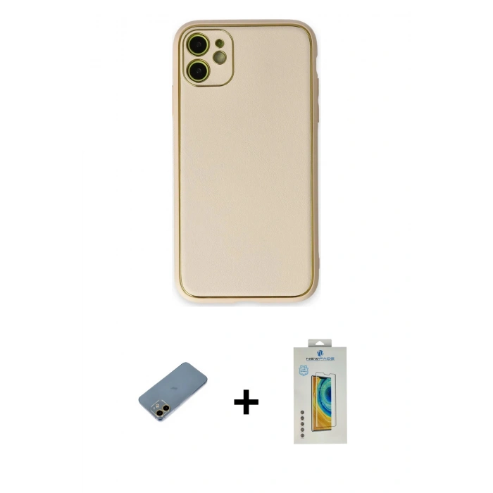 MARSİLYAN™- iPhone 12 Kılıf Yadigar Klasik - Siyah Polymer Nano Ekran Koruyucu + Shine Kamera Lens Koruma Cam - GD