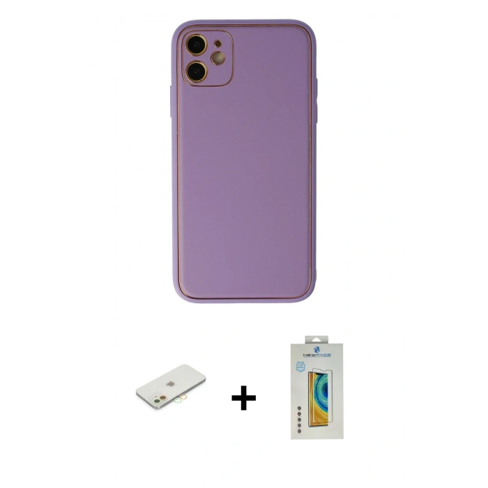 MARSİLYAN™- iPhone 12 Kılıf Yadigar Klasik - Siyah Polymer Nano Ekran Koruyucu + Renkli Kamera Lens Koruma Cam - TU