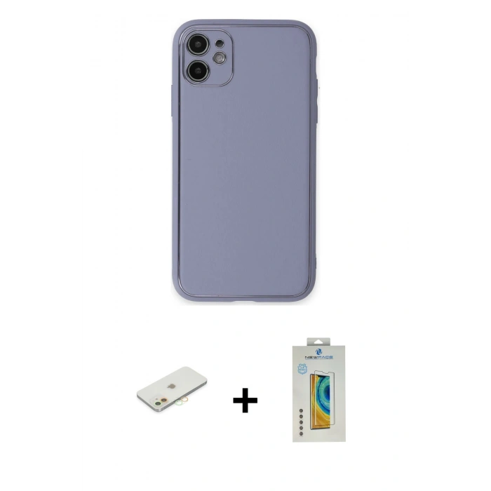 MARSİLYAN™- iPhone 12 Kılıf Yadigar Klasik - Siyah Polymer Nano Ekran Koruyucu + Renkli Kamera Lens Koruma Cam - TU
