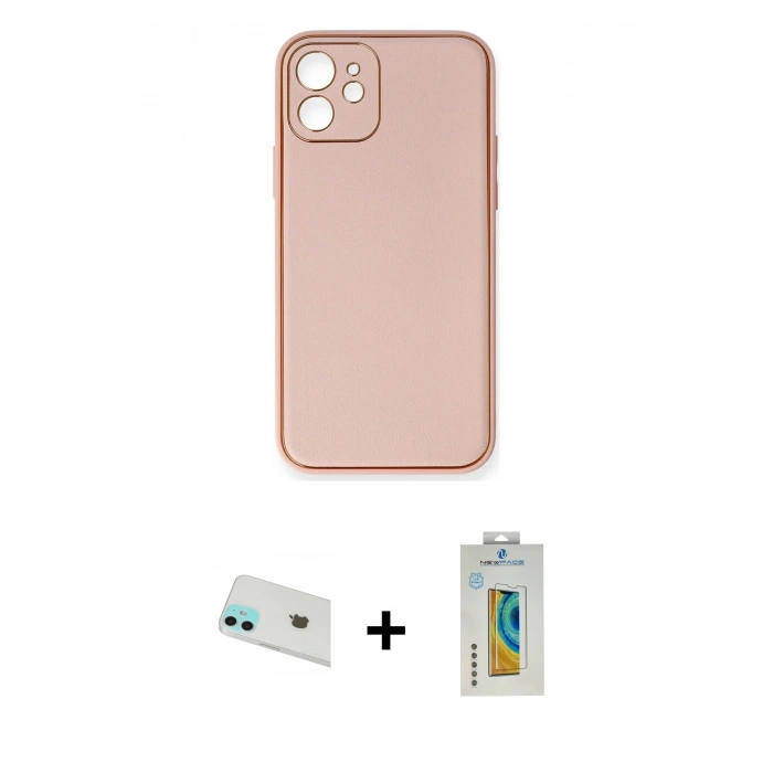 MARSİLYAN™- iPhone 12 Kılıf Yadigar Klasik - Siyah Polymer Nano Ekran Koruyucu + Yeşil Rainbow Kamera Lens Koruma Cam