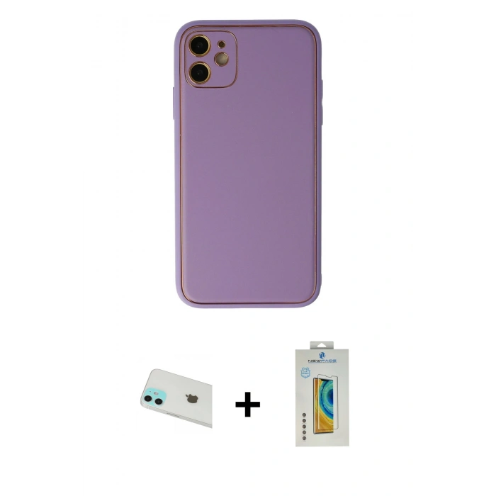 MARSİLYAN™- iPhone 12 Kılıf Yadigar Klasik - Siyah Polymer Nano Ekran Koruyucu + Yeşil Rainbow Kamera Lens Koruma Cam