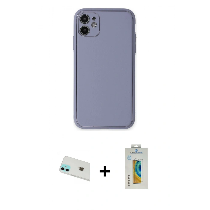 MARSİLYAN™- iPhone 12 Kılıf Yadigar Klasik - Siyah Polymer Nano Ekran Koruyucu + Yeşil Rainbow Kamera Lens Koruma Cam
