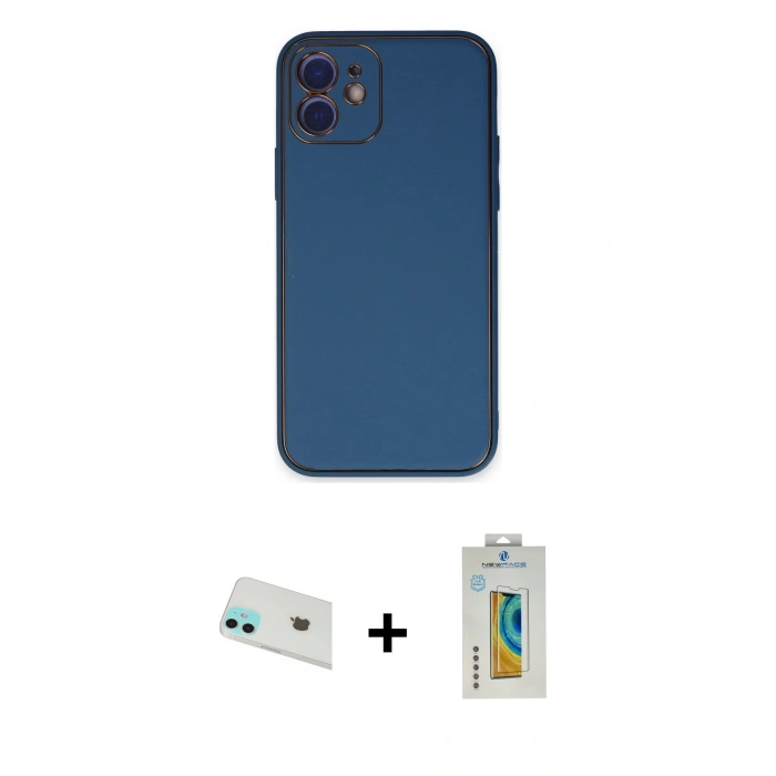 MARSİLYAN™- iPhone 12 Kılıf Yadigar Klasik - Siyah Polymer Nano Ekran Koruyucu + Yeşil Rainbow Kamera Lens Koruma Cam