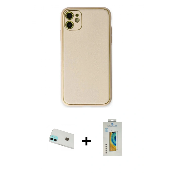 MARSİLYAN™- iPhone 12 Kılıf Yadigar Klasik - Siyah Polymer Nano Ekran Koruyucu + Yeşil Rainbow Kamera Lens Koruma Cam