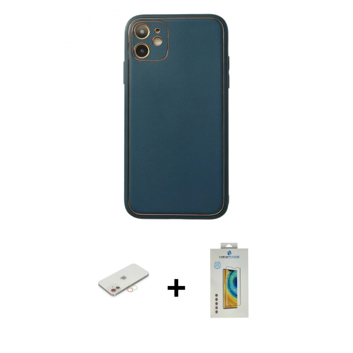 MARSİLYAN™- iPhone 12 Kılıf Yadigar Klasik - Siyah Polymer Nano Ekran Koruyucu + Renkli Kamera Lens Koruma Cam - YL