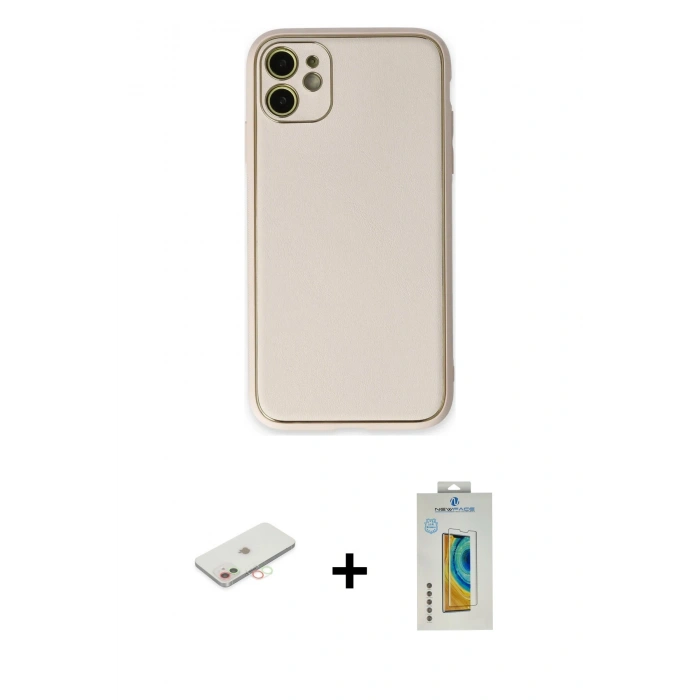 MARSİLYAN™- iPhone 12 Kılıf Yadigar Klasik - Siyah Polymer Nano Ekran Koruyucu + Renkli Kamera Lens Koruma Cam - YL