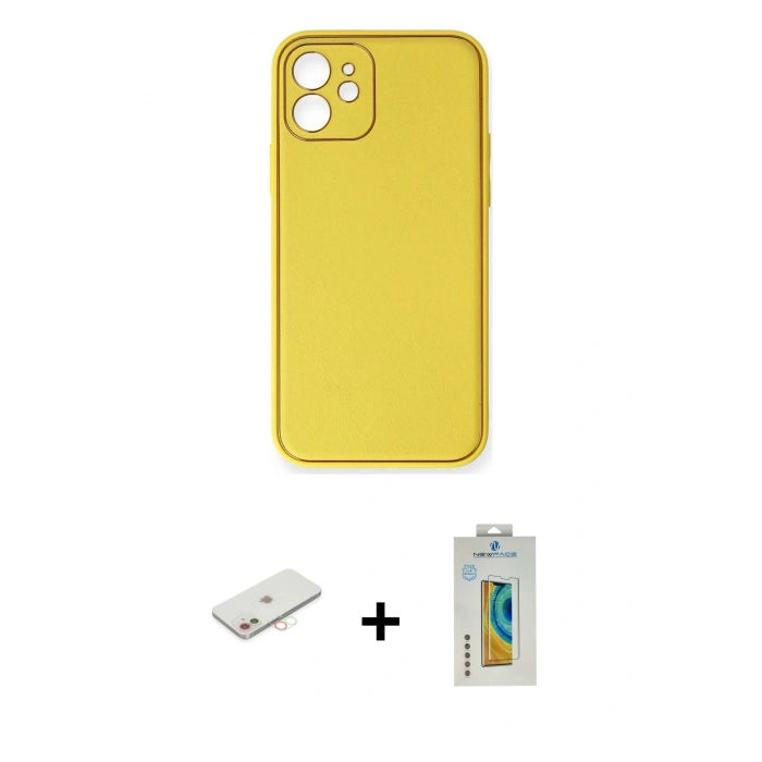MARSİLYAN™- iPhone 12 Kılıf Yadigar Klasik - Siyah Polymer Nano Ekran Koruyucu + Renkli Kamera Lens Koruma Cam - YL
