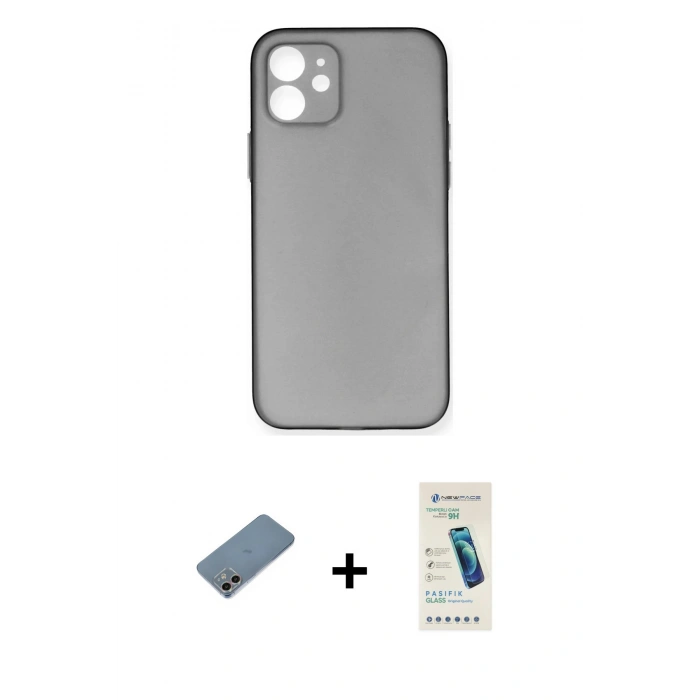 MARSİLYAN™- iPhone 12 Kılıf Yadigar Yansıma Serisi - Şeffaf Pasifik Cam Ekran Koruyucu + Shine Kamera Lens Koruma Cam - GI