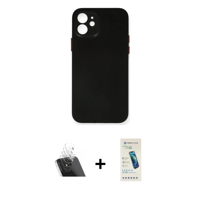 MARSİLYAN™- iPhone 12 Kılıf Yadigar Yansıma Serisi - Şeffaf Pasifik Cam Ekran Koruyucu + Kamera Lens Koruma Cam - SF