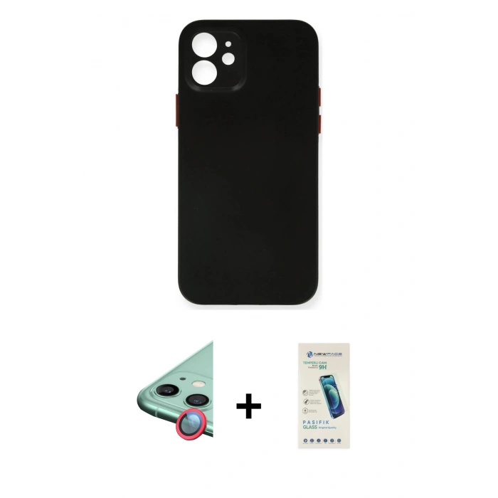 MARSİLYAN™- iPhone 12 Kılıf Yadigar Yansıma Serisi - Şeffaf Pasifik Cam Ekran Koruyucu + Raze Metal Kamera Lens - KI
