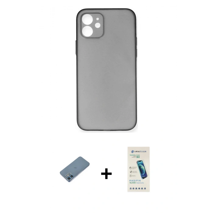 MARSİLYAN™- iPhone 12 Kılıf Yadigar Yansıma Serisi - Şeffaf Pasifik Cam Ekran Koruyucu + Shine Kamera Lens Koruma Cam - MI