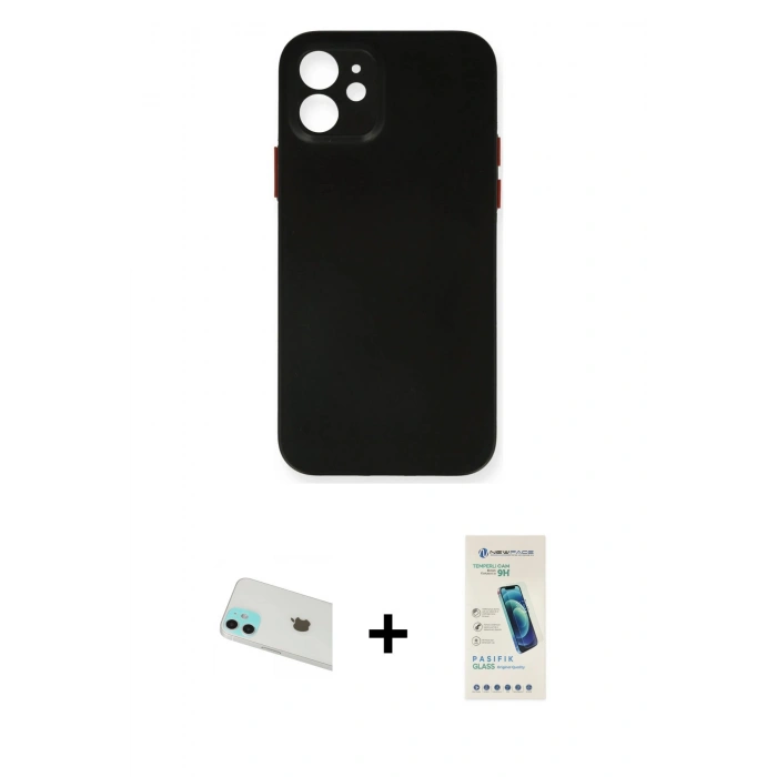 MARSİLYAN™- iPhone 12 Kılıf Yadigar Yansıma Serisi - Şeffaf Pasifik Cam Ekran Koruyucu + Rainbow Kamera Lens Koruma Cam - YL