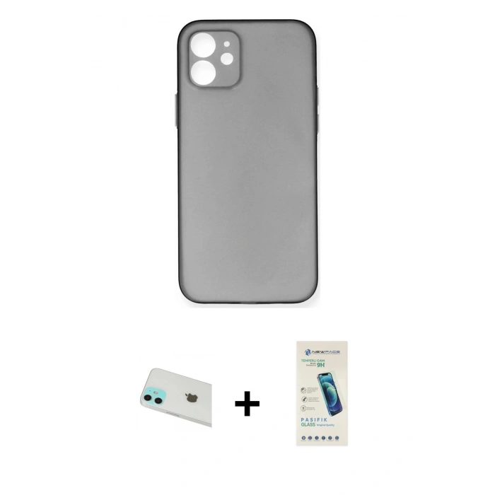 MARSİLYAN™- iPhone 12 Kılıf Yadigar Yansıma Serisi - Şeffaf Pasifik Cam Ekran Koruyucu + Rainbow Kamera Lens Koruma Cam - YL