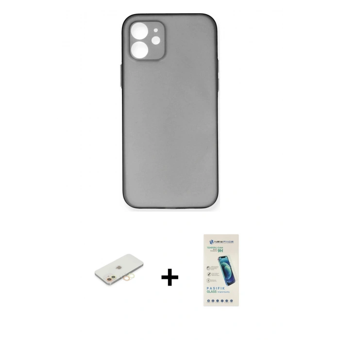 MARSİLYAN™- iPhone 12 Kılıf Yadigar Yansıma Serisi - Şeffaf Pasifik Cam Ekran Koruyucu + Renkli Kamera Lens Koruma Cam - SI