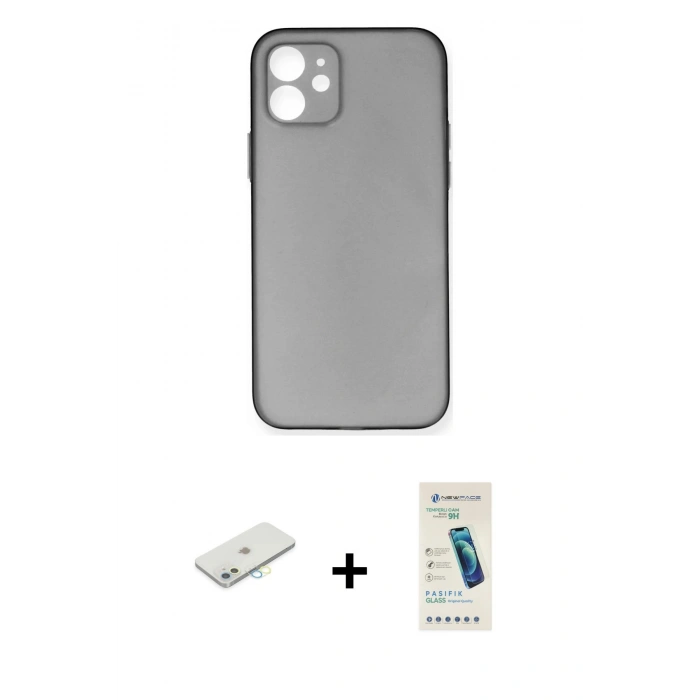 MARSİLYAN™- iPhone 12 Kılıf Yadigar Yansıma Serisi - Şeffaf Pasifik Cam Ekran Koruyucu + Renkli Kamera Lens Koruma Cam - SI