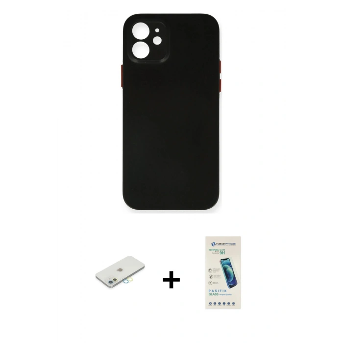 MARSİLYAN™- iPhone 12 Kılıf Yadigar Yansıma Serisi - Şeffaf Pasifik Cam Ekran Koruyucu + Renkli Kamera Lens Koruma Cam - SI