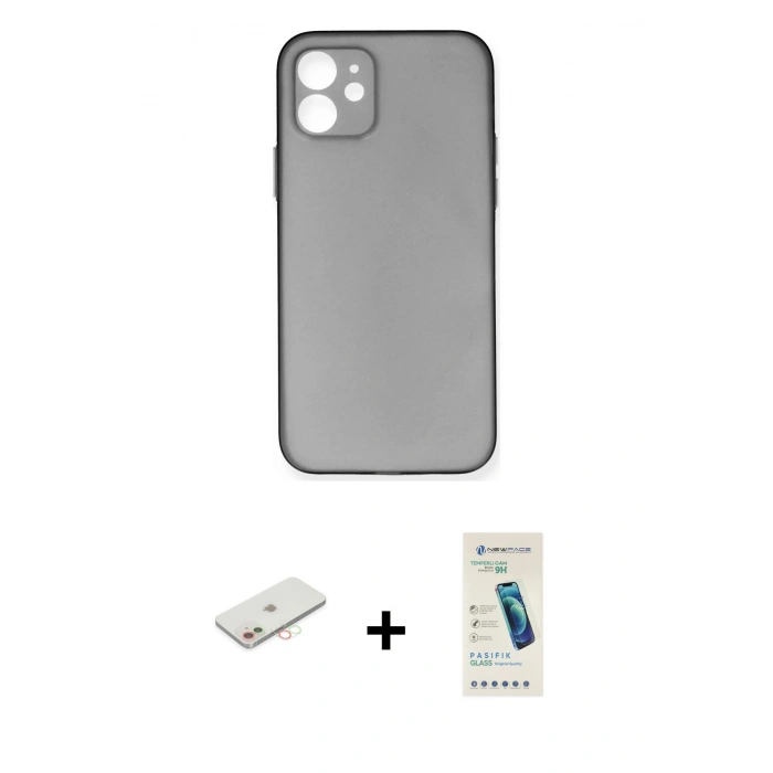 MARSİLYAN™- iPhone 12 Kılıf Yadigar Yansıma Serisi - Şeffaf Pasifik Cam Ekran Koruyucu + Renkli Kamera Lens Koruma Cam - YL