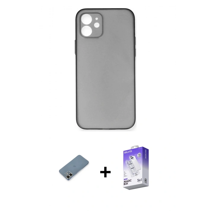 MARSİLYAN™- iPhone 12 Kılıf Yadigar Yansıma Serisi - Siyah Bilvis 5in1 3D Magic Cam Ekran Koruyucu + Metal Kamera Lens Koruma Cam - GD