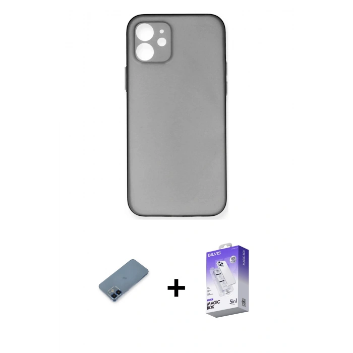 MARSİLYAN™- iPhone 12 Kılıf Yadigar Yansıma Serisi - Siyah Bilvis 5in1 3D Magic Cam Ekran Koruyucu + Metal Kamera Lens Koruma Cam - MI