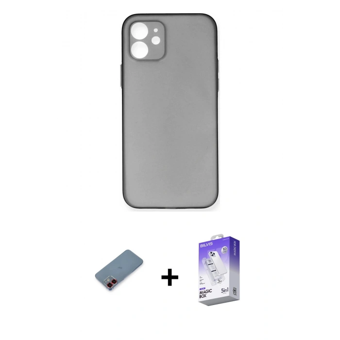 MARSİLYAN™- iPhone 12 Kılıf Yadigar Yansıma Serisi - Siyah Bilvis 5in1 3D Magic Cam Ekran Koruyucu + Metal Kamera Lens Koruma Cam - KI