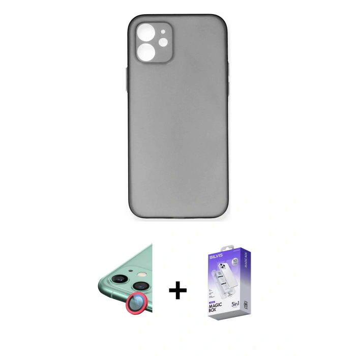 MARSİLYAN™- iPhone 12 Kılıf Yadigar Yansıma Serisi - Siyah Bilvis 5in1 3D Magic Cam Ekran Koruyucu + Raze Metal Kamera Lens - KI