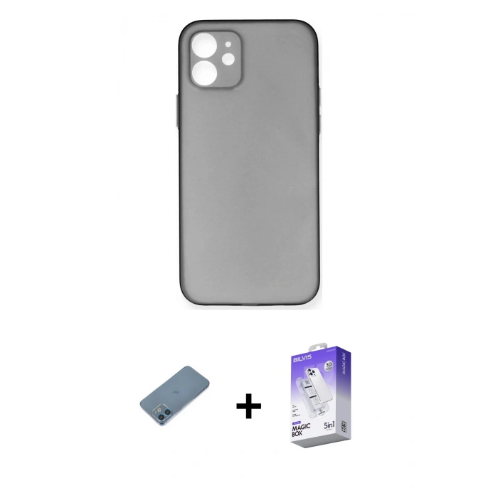 MARSİLYAN™- iPhone 12 Kılıf Yadigar Yansıma Serisi - Siyah Bilvis 5in1 3D Magic Cam Ekran Koruyucu + Shine Kamera Lens Koruma Cam - MI