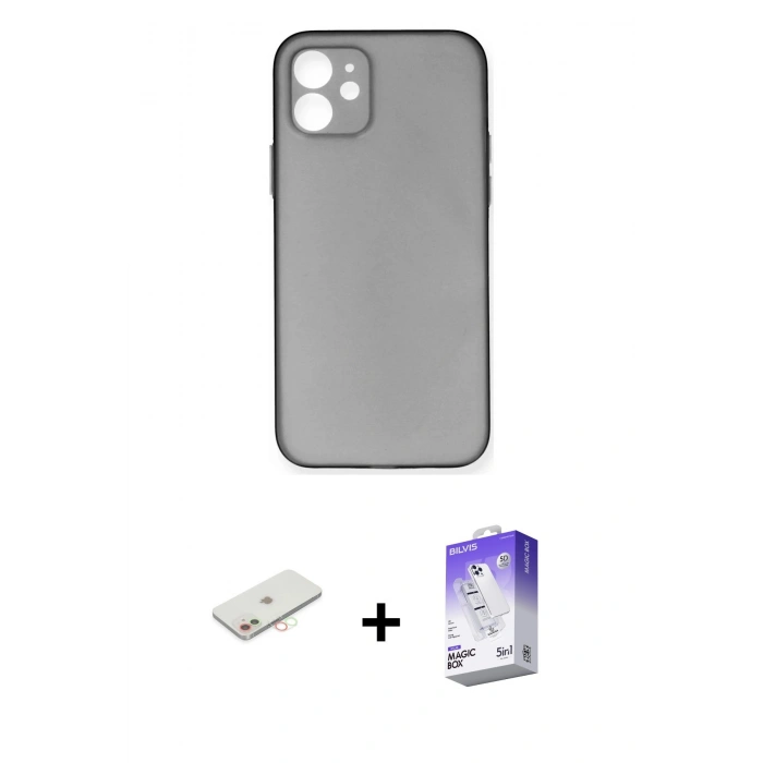 MARSİLYAN™- iPhone 12 Kılıf Yadigar Yansıma Serisi - Siyah Bilvis 5in1 3D Magic Cam Ekran Koruyucu + Renkli Kamera Lens Koruma Cam - YL