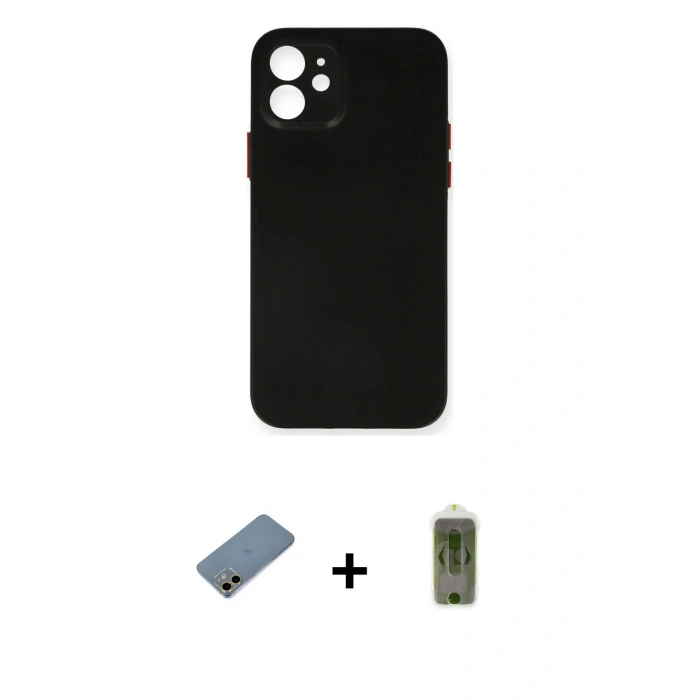 MARSİLYAN™- iPhone 12 Kılıf Yadigar Yansıma Serisi - Siyah Joko Magic 5D Hayalet Cam + Shine Kamera Lens Koruma Cam - GD