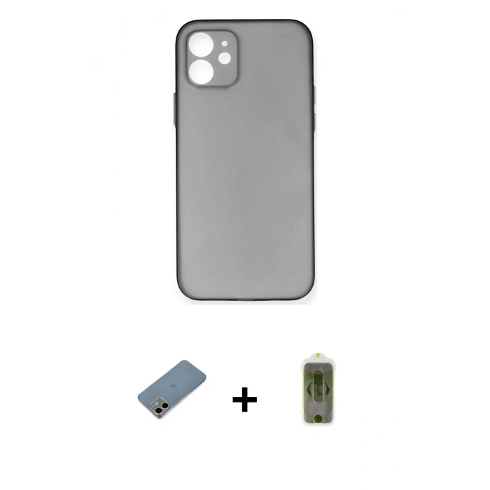 MARSİLYAN™- iPhone 12 Kılıf Yadigar Yansıma Serisi - Siyah Joko Magic 5D Hayalet Cam + Shine Kamera Lens Koruma Cam - GD