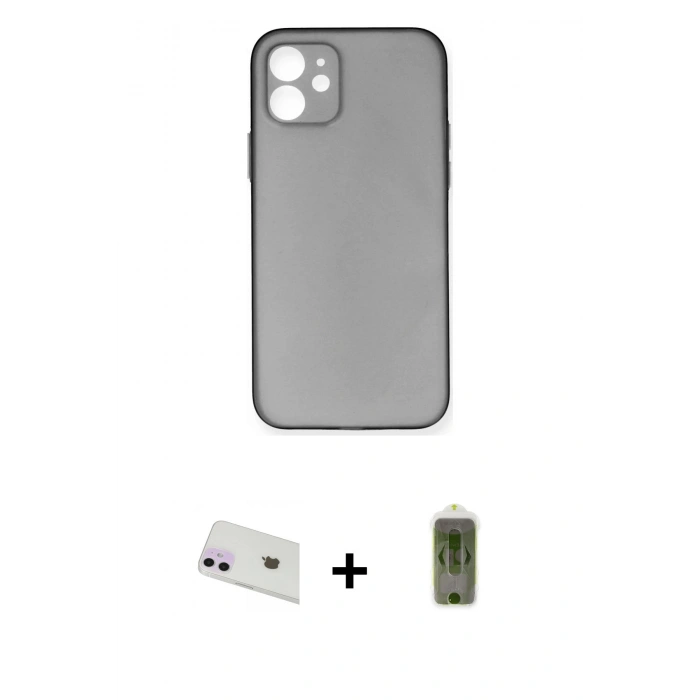 MARSİLYAN™- iPhone 12 Kılıf Yadigar Yansıma Serisi - Siyah Joko Magic 5D Hayalet Cam + Rainbow Kamera Lens Koruma Cam - MR