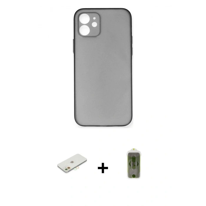MARSİLYAN™- iPhone 12 Kılıf Yadigar Yansıma Serisi - Siyah Joko Magic 5D Hayalet Cam + Turuncu Renkli Kamera Lens Koruma Cam