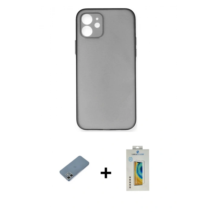 MARSİLYAN™- iPhone 12 Kılıf Yadigar Yansıma Serisi - Siyah Polymer Nano Ekran Koruyucu + Shine Kamera Lens Koruma Cam - GS