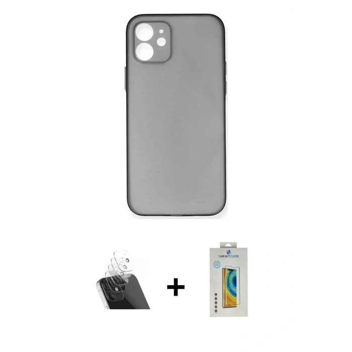 MARSİLYAN™- iPhone 12 Kılıf Yadigar Yansıma Serisi - Siyah Polymer Nano Ekran Koruyucu + Kamera Lens Koruma Cam - SF