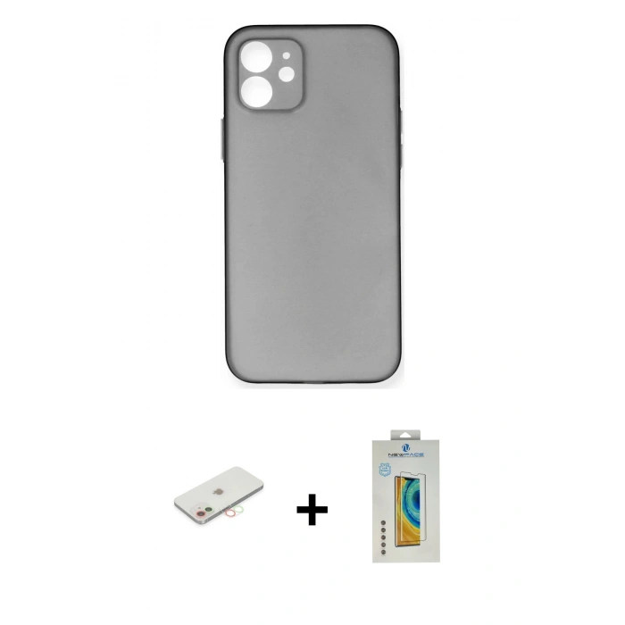 MARSİLYAN™- iPhone 12 Kılıf Yadigar Yansıma Serisi - Siyah Polymer Nano Ekran Koruyucu + Renkli Kamera Lens Koruma Cam - YL