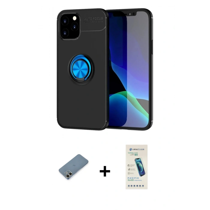 MARSİLYAN™- iPhone 12 Kılıf Yankı Form Prime - Şeffaf Pasifik Cam Ekran Koruyucu + Metal Kamera Lens Koruma Cam - GD