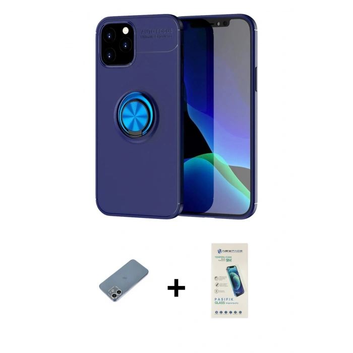 MARSİLYAN™- iPhone 12 Kılıf Yankı Form Prime - Şeffaf Pasifik Cam Ekran Koruyucu + Shine Kamera Lens Koruma Cam - GS