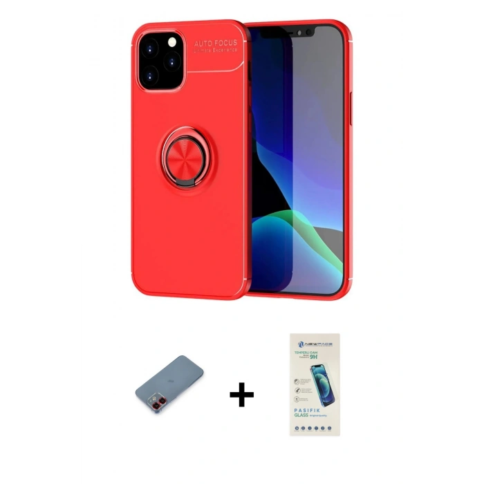 MARSİLYAN™- iPhone 12 Kılıf Yankı Form Prime - Şeffaf Pasifik Cam Ekran Koruyucu + Metal Kamera Lens Koruma Cam - KI
