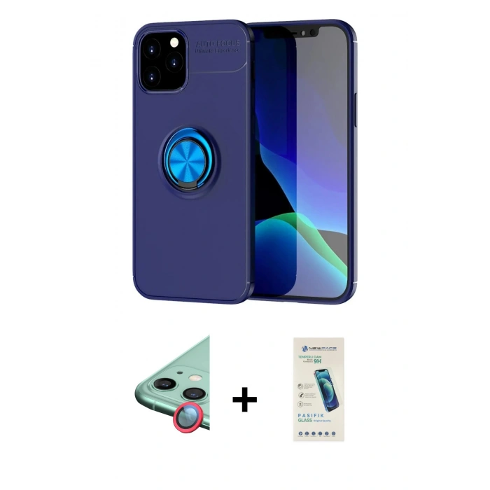 MARSİLYAN™- iPhone 12 Kılıf Yankı Form Prime - Şeffaf Pasifik Cam Ekran Koruyucu + Raze Metal Kamera Lens - KI