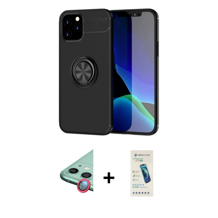 MARSİLYAN™- iPhone 12 Kılıf Yankı Form Prime - Şeffaf Pasifik Cam Ekran Koruyucu + Raze Metal Kamera Lens - KI