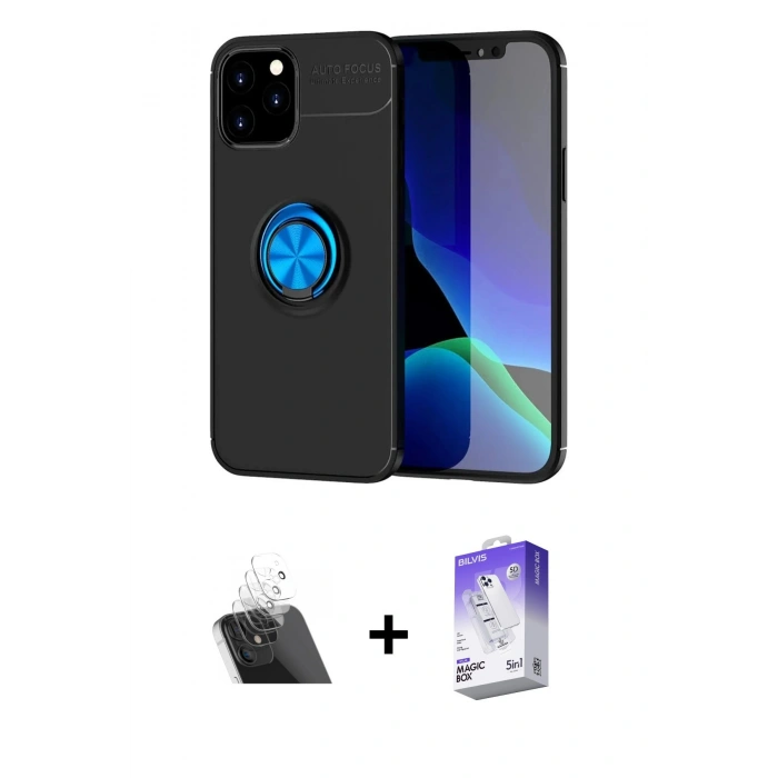 MARSİLYAN™- iPhone 12 Kılıf Yankı Form Prime - Siyah Bilvis 5in1 3D Magic Cam Ekran Koruyucu + Kamera Lens Koruma Cam - SF