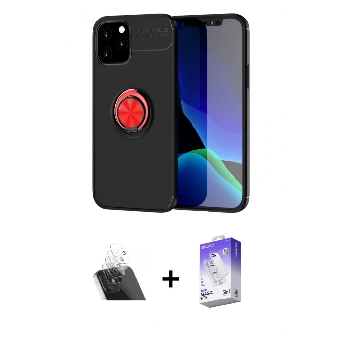 MARSİLYAN™- iPhone 12 Kılıf Yankı Form Prime - Siyah Bilvis 5in1 3D Magic Cam Ekran Koruyucu + Kamera Lens Koruma Cam - SF