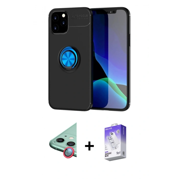 MARSİLYAN™- iPhone 12 Kılıf Yankı Form Prime - Siyah Bilvis 5in1 3D Magic Cam Ekran Koruyucu + Raze Metal Kamera Lens - KI