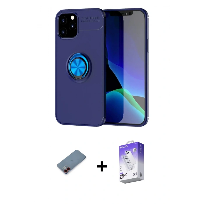 MARSİLYAN™- iPhone 12 Kılıf Yankı Form Prime - Siyah Bilvis 5in1 3D Magic Cam Ekran Koruyucu + Metal Kamera Lens Koruma Cam - KI